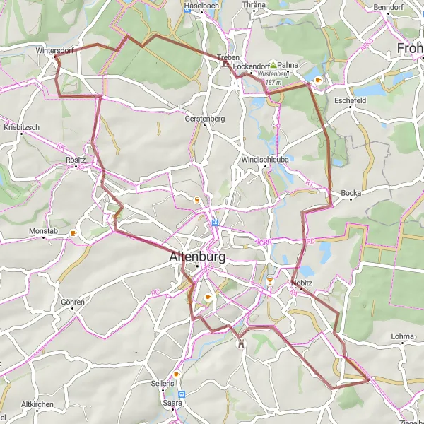 Map miniature of "Gravel Adventure - Thuringian Landscape" cycling inspiration in Thüringen, Germany. Generated by Tarmacs.app cycling route planner