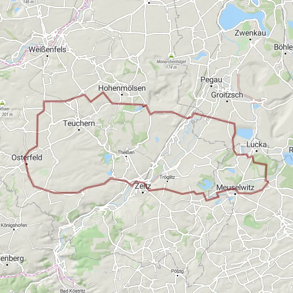 Map miniature of "Hills and Valleys Gravel Journey" cycling inspiration in Thüringen, Germany. Generated by Tarmacs.app cycling route planner