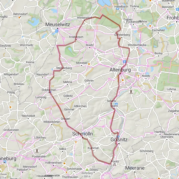 Map miniature of "Thuringian Gravel Loop" cycling inspiration in Thüringen, Germany. Generated by Tarmacs.app cycling route planner