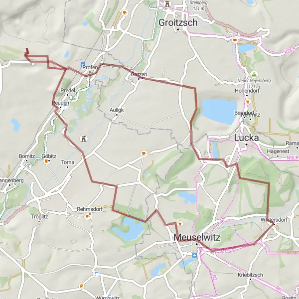 Map miniature of "Gravel Adventure to Wintersdorf" cycling inspiration in Thüringen, Germany. Generated by Tarmacs.app cycling route planner