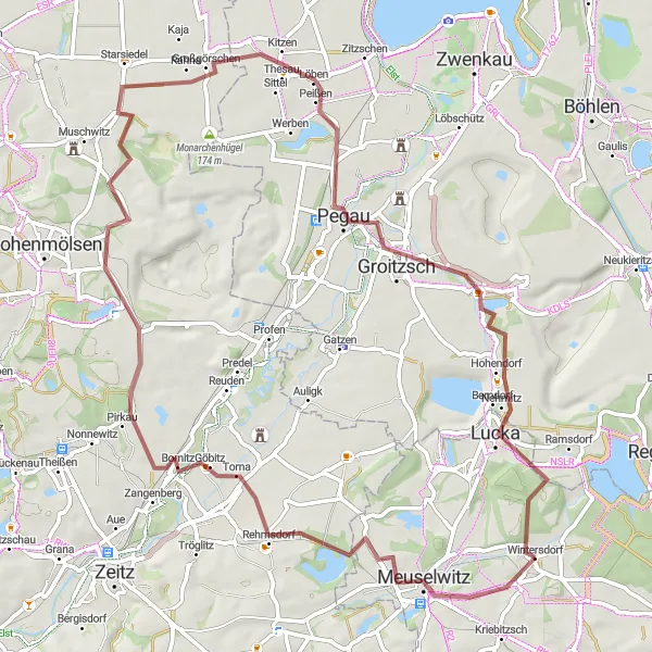 Karten-Miniaturansicht der Radinspiration "Von Wintersdorf nach Groitzsch" in Thüringen, Germany. Erstellt vom Tarmacs.app-Routenplaner für Radtouren