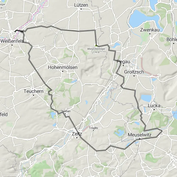 Map miniature of "Historical Route" cycling inspiration in Thüringen, Germany. Generated by Tarmacs.app cycling route planner