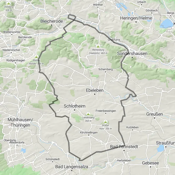 Karten-Miniaturansicht der Radinspiration "Abenteuerliche Straßenrunde um Wipperdorf" in Thüringen, Germany. Erstellt vom Tarmacs.app-Routenplaner für Radtouren