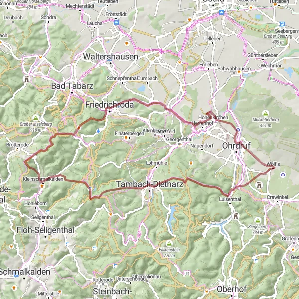 Map miniature of "Gravel Adventure in Thüringen" cycling inspiration in Thüringen, Germany. Generated by Tarmacs.app cycling route planner