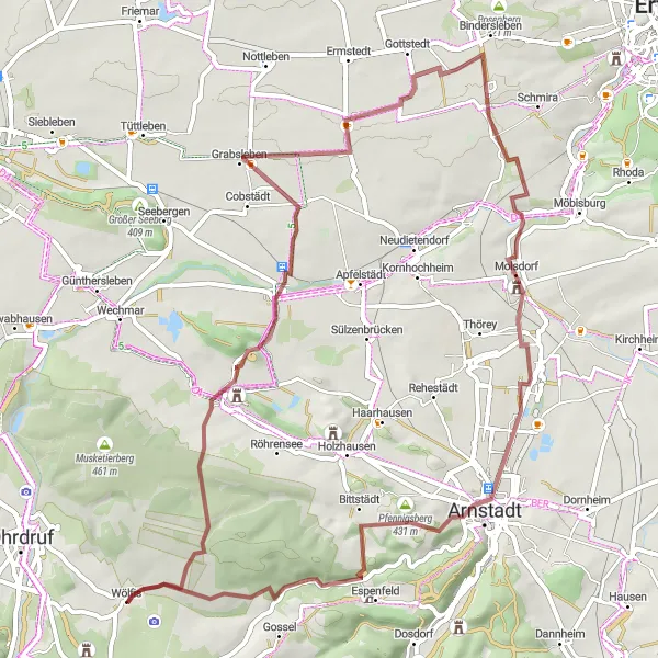 Karten-Miniaturansicht der Radinspiration "Gravel-Abenteuer um Arnstadt" in Thüringen, Germany. Erstellt vom Tarmacs.app-Routenplaner für Radtouren