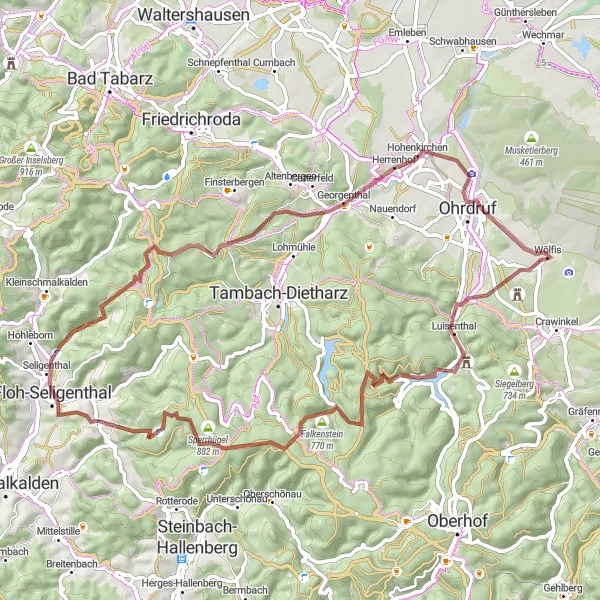 Map miniature of "Scenic Gravel Tour in Thüringen" cycling inspiration in Thüringen, Germany. Generated by Tarmacs.app cycling route planner