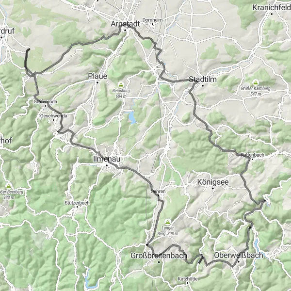 Karten-Miniaturansicht der Radinspiration "Erkundung der Thüringer Landschaft" in Thüringen, Germany. Erstellt vom Tarmacs.app-Routenplaner für Radtouren