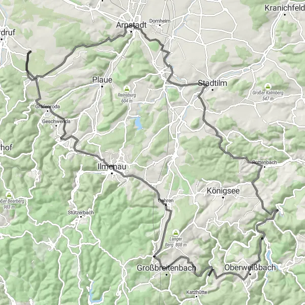 Map miniature of "Cycling Exploration of Thüringen" cycling inspiration in Thüringen, Germany. Generated by Tarmacs.app cycling route planner