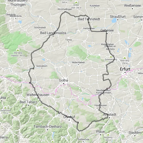 Karten-Miniaturansicht der Radinspiration "Rundfahrt von Wölfis: Auf den Spuren der Geschichte" in Thüringen, Germany. Erstellt vom Tarmacs.app-Routenplaner für Radtouren