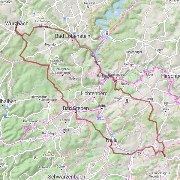 Map miniature of "Scenic Gravel Adventure with Historical Highlights" cycling inspiration in Thüringen, Germany. Generated by Tarmacs.app cycling route planner