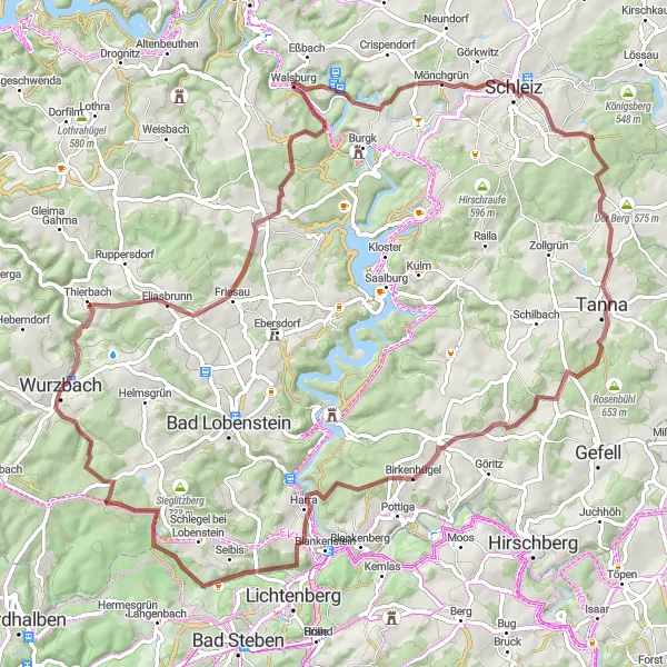 Karten-Miniaturansicht der Radinspiration "Rundtour um Wurzbach über Schleiz und Teufelsberg" in Thüringen, Germany. Erstellt vom Tarmacs.app-Routenplaner für Radtouren