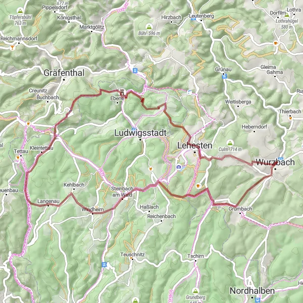 Karten-Miniaturansicht der Radinspiration "Naturerlebnis entlang von Wurzbach" in Thüringen, Germany. Erstellt vom Tarmacs.app-Routenplaner für Radtouren