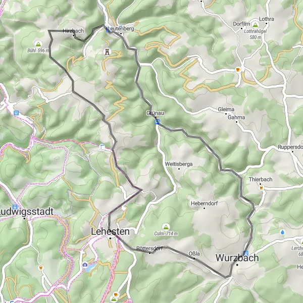 Map miniature of "Countryside Exploration" cycling inspiration in Thüringen, Germany. Generated by Tarmacs.app cycling route planner