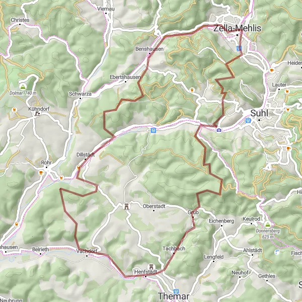 Karten-Miniaturansicht der Radinspiration "Gravel-Tour durch die Natur um Zella-Mehlis" in Thüringen, Germany. Erstellt vom Tarmacs.app-Routenplaner für Radtouren