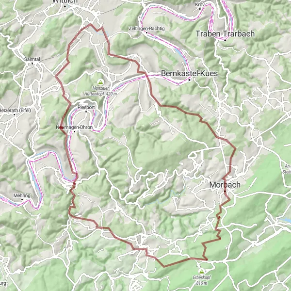 Map miniature of "Epic Eifel Gravel Adventure" cycling inspiration in Trier, Germany. Generated by Tarmacs.app cycling route planner