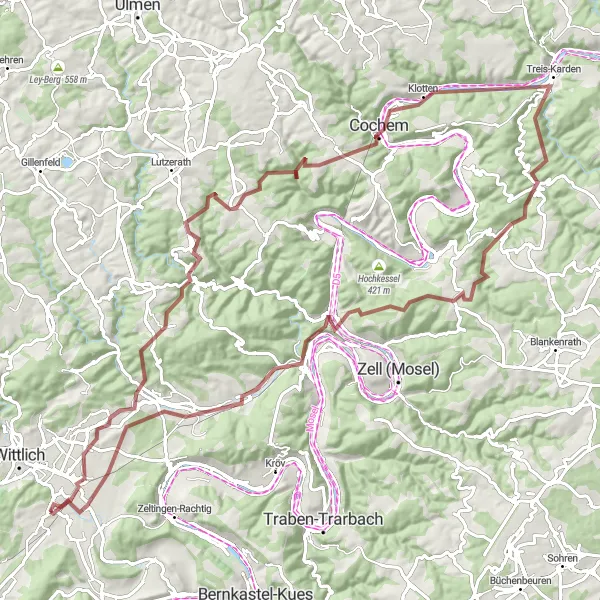 Map miniature of "Discover Cochem's Beauty - Scenic Gravel Route" cycling inspiration in Trier, Germany. Generated by Tarmacs.app cycling route planner