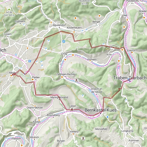 Karten-Miniaturansicht der Radinspiration "Abenteuerliches Gravel-Radeln" in Trier, Germany. Erstellt vom Tarmacs.app-Routenplaner für Radtouren