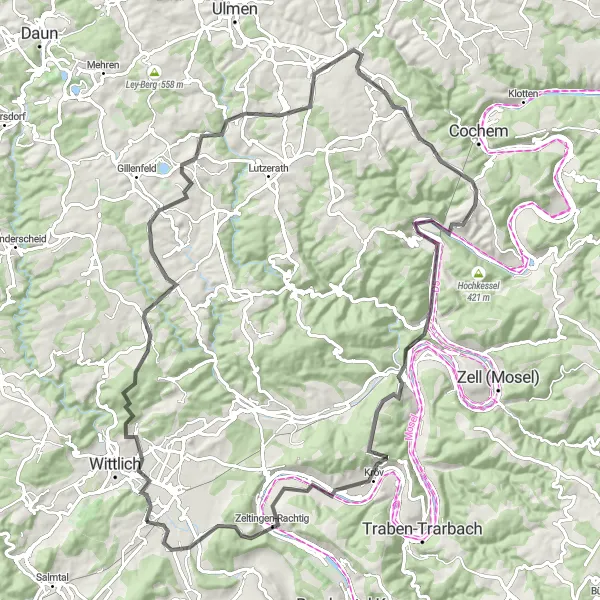 Karten-Miniaturansicht der Radinspiration "Road-Tour entlang der Mosel und des Hunsrücks" in Trier, Germany. Erstellt vom Tarmacs.app-Routenplaner für Radtouren