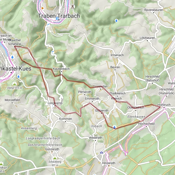 Map miniature of "Mosel Gravel Adventure" cycling inspiration in Trier, Germany. Generated by Tarmacs.app cycling route planner