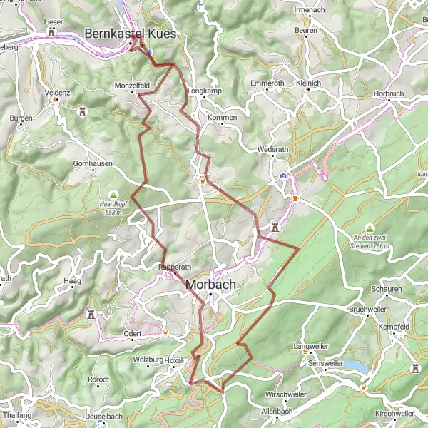 Map miniature of "Mittelability Gravel Tour" cycling inspiration in Trier, Germany. Generated by Tarmacs.app cycling route planner