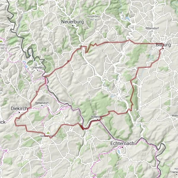 Map miniature of "Prümtal Blick and Römermauer Gravel Ride" cycling inspiration in Trier, Germany. Generated by Tarmacs.app cycling route planner