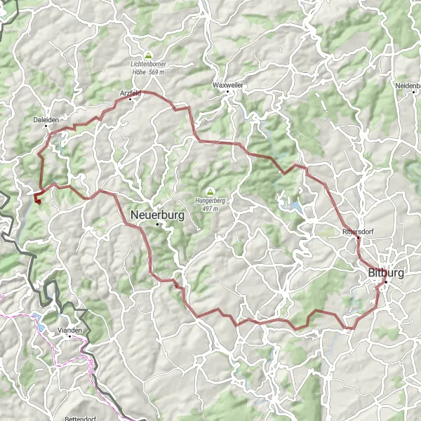 Karten-Miniaturansicht der Radinspiration "Abenteuerliche Schottertour durch die Eifel" in Trier, Germany. Erstellt vom Tarmacs.app-Routenplaner für Radtouren