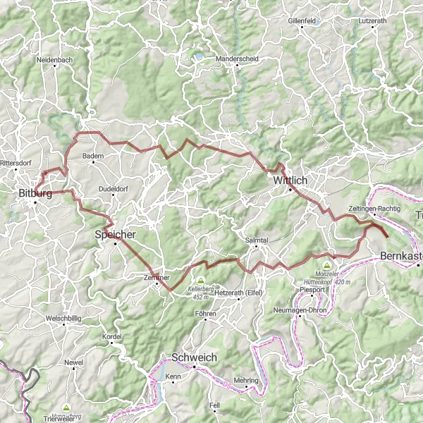 Karten-Miniaturansicht der Radinspiration "Gravel-Tour durch die Eifel" in Trier, Germany. Erstellt vom Tarmacs.app-Routenplaner für Radtouren