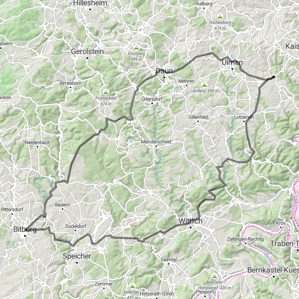 Map miniature of "The Kyllburg Loop" cycling inspiration in Trier, Germany. Generated by Tarmacs.app cycling route planner