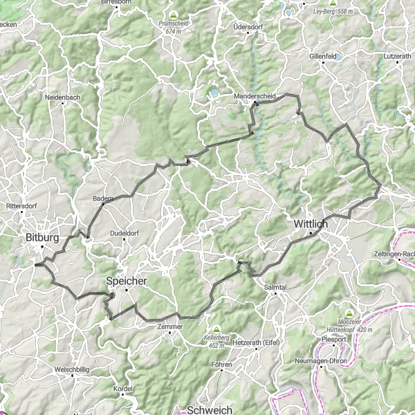 Map miniature of "The Kyll Valley Road Trip" cycling inspiration in Trier, Germany. Generated by Tarmacs.app cycling route planner