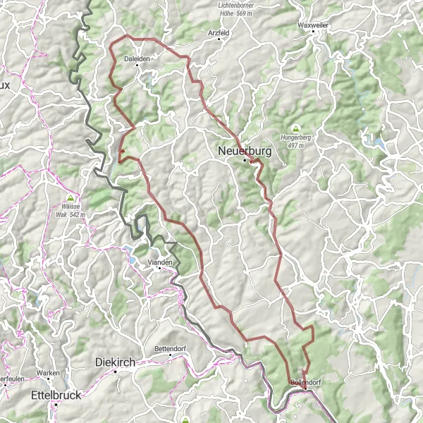 Map miniature of "Bollendorf to Mettendorf Gravel Route" cycling inspiration in Trier, Germany. Generated by Tarmacs.app cycling route planner