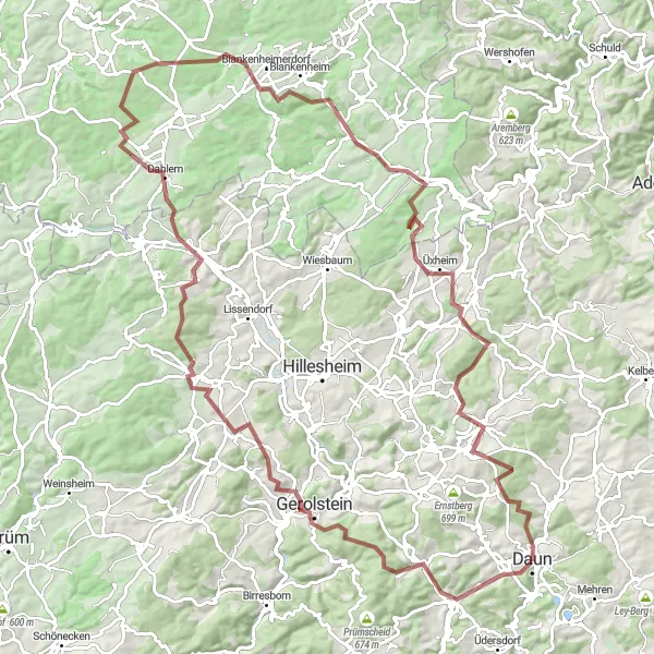 Map miniature of "Greatest Gravel Adventure in Daun" cycling inspiration in Trier, Germany. Generated by Tarmacs.app cycling route planner