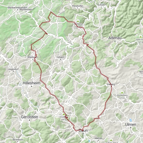 Map miniature of "Epic Gravel Adventure" cycling inspiration in Trier, Germany. Generated by Tarmacs.app cycling route planner