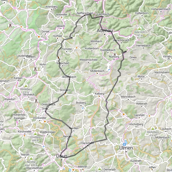 Map miniature of "Scenic Road Cycling Tour near Daun" cycling inspiration in Trier, Germany. Generated by Tarmacs.app cycling route planner