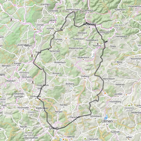 Map miniature of "The Mosel Valley Ride: From Daun through Dreis to Darscheid" cycling inspiration in Trier, Germany. Generated by Tarmacs.app cycling route planner