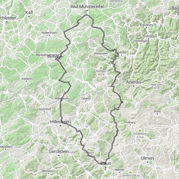 Map miniature of "Road Cycling Challenge" cycling inspiration in Trier, Germany. Generated by Tarmacs.app cycling route planner