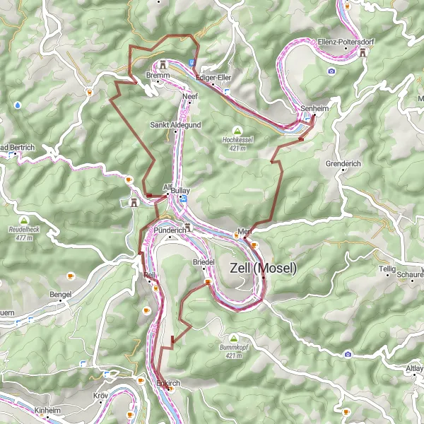 Map miniature of "Gravel Adventure around Mosel" cycling inspiration in Trier, Germany. Generated by Tarmacs.app cycling route planner
