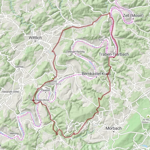 Karten-Miniaturansicht der Radinspiration "Geheimnisvolle Gravelwege" in Trier, Germany. Erstellt vom Tarmacs.app-Routenplaner für Radtouren