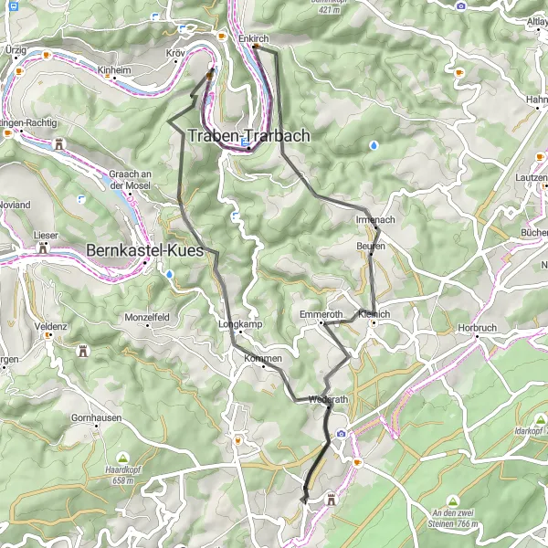 Karten-Miniaturansicht der Radinspiration "Panoramablicke entlang der Mosel" in Trier, Germany. Erstellt vom Tarmacs.app-Routenplaner für Radtouren