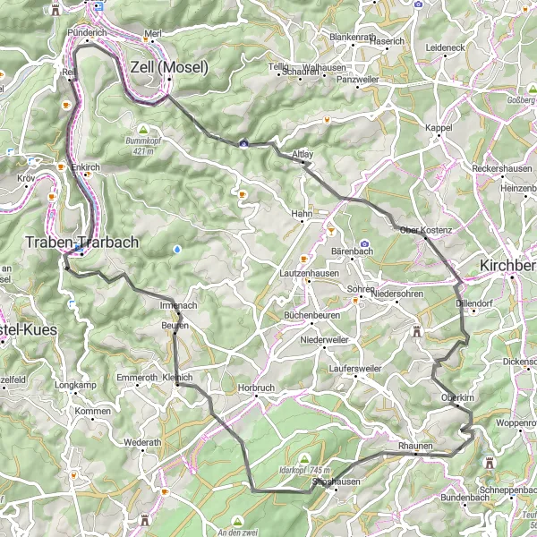 Map miniature of "Enkirch - Scenic Roadways" cycling inspiration in Trier, Germany. Generated by Tarmacs.app cycling route planner