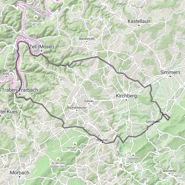 Map miniature of "The Mosel Classic" cycling inspiration in Trier, Germany. Generated by Tarmacs.app cycling route planner