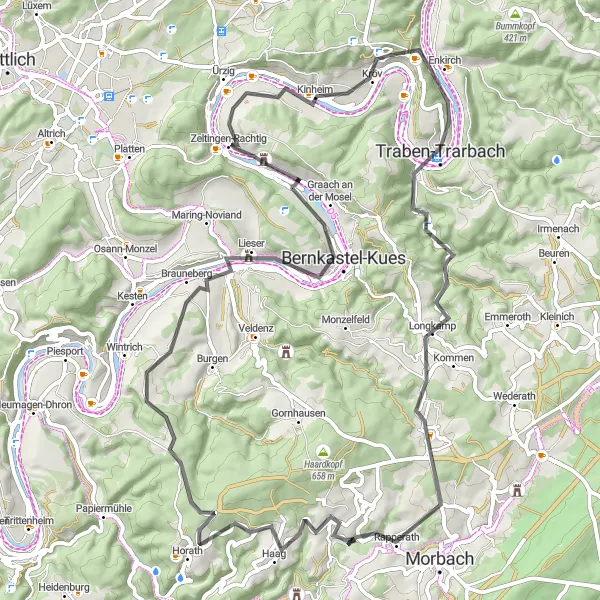 Map miniature of "Enkirch Mountain Loop" cycling inspiration in Trier, Germany. Generated by Tarmacs.app cycling route planner