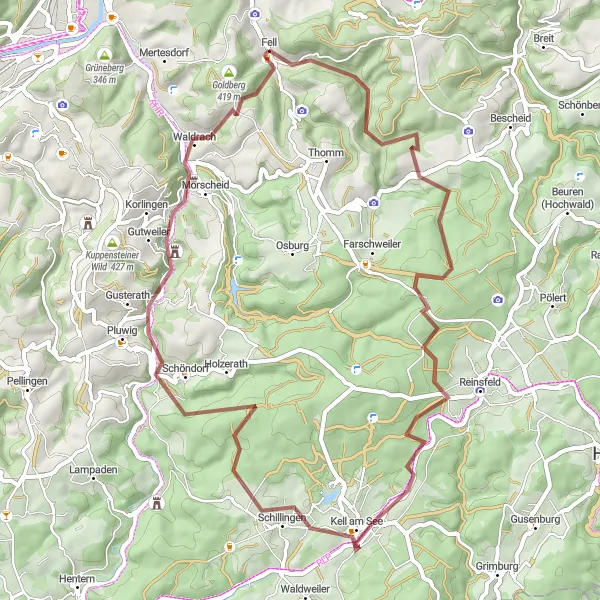 Karten-Miniaturansicht der Radinspiration "Abenteuerliche Gravel-Radtour durch die Natur um Fell" in Trier, Germany. Erstellt vom Tarmacs.app-Routenplaner für Radtouren