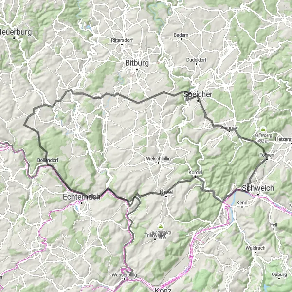 Map miniature of "The Road Adventure" cycling inspiration in Trier, Germany. Generated by Tarmacs.app cycling route planner