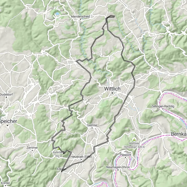 Map miniature of "Scenic Ride through the Countryside" cycling inspiration in Trier, Germany. Generated by Tarmacs.app cycling route planner