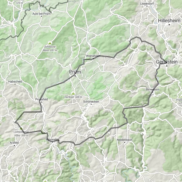 Map miniature of "Eifel Exploration" cycling inspiration in Trier, Germany. Generated by Tarmacs.app cycling route planner