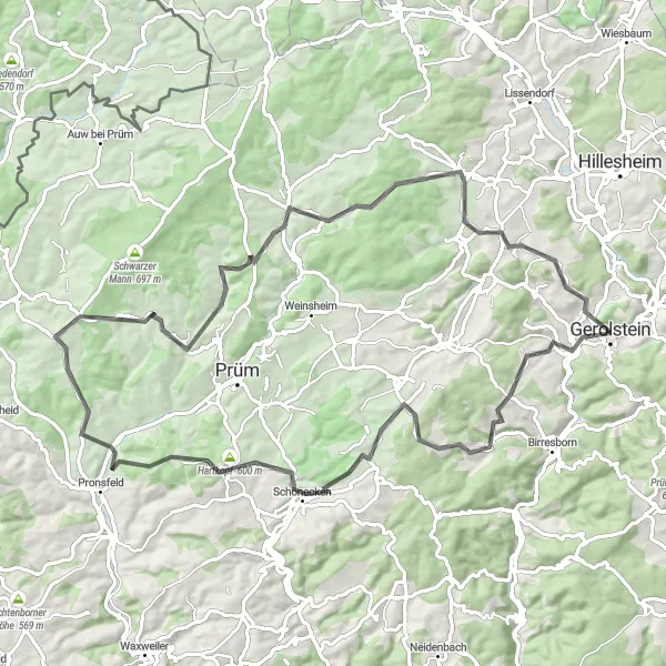 Map miniature of "Challenging Road Journey" cycling inspiration in Trier, Germany. Generated by Tarmacs.app cycling route planner