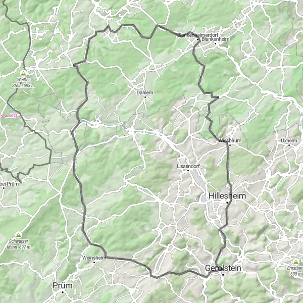 Karten-Miniaturansicht der Radinspiration "Faszinierender Rundweg um Gerolstein" in Trier, Germany. Erstellt vom Tarmacs.app-Routenplaner für Radtouren