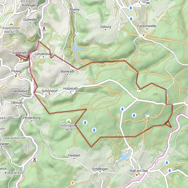 Map miniature of "Gusterath Gravel Loop" cycling inspiration in Trier, Germany. Generated by Tarmacs.app cycling route planner