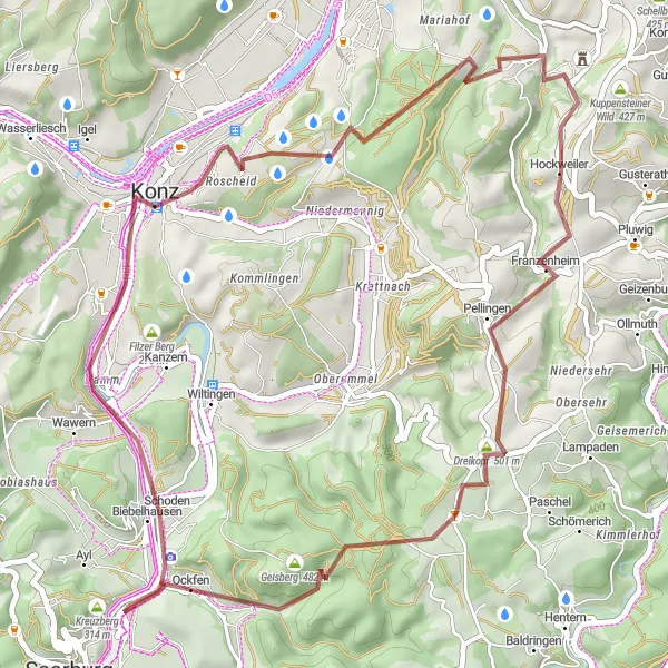 Map miniature of "Scenic Gravel Ride" cycling inspiration in Trier, Germany. Generated by Tarmacs.app cycling route planner