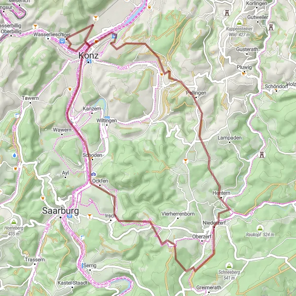 Map miniature of "Gravel Adventure Near Igel" cycling inspiration in Trier, Germany. Generated by Tarmacs.app cycling route planner